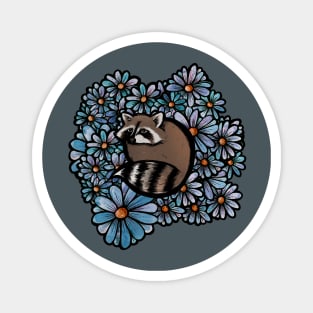 Sweet Raccoon In Flowerbed Magnet